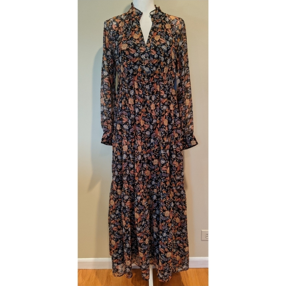1. State Black and Tan Floral Long Sleeve Dress